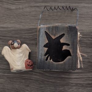 Halloween set: one ghost figurine and one votive holder